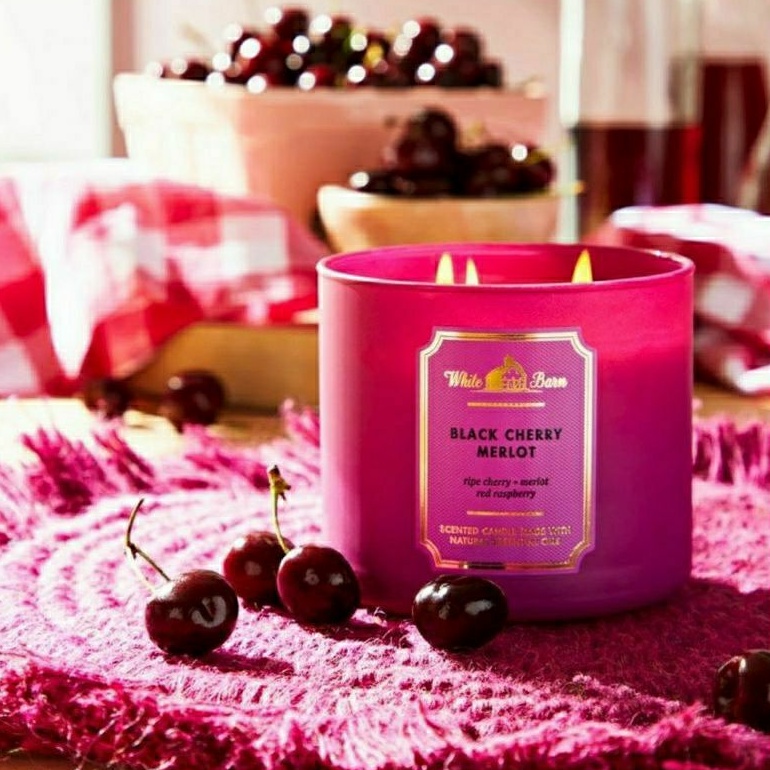 BATH &amp; BODY WORKS BBW BLACK CHERRY MERLOT 3-WICK SCENTED CANDLE 411 G LILIN WANGI 3 SUMBU UKURAN BESAR PENGHARUM RUANGAN