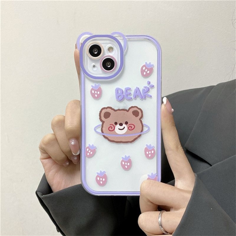 Soft Case Pelindung Lensa Transparan Motif Beruang Tahan Banting Untuk iPhone 13 12 11 Pro Max X Xr Xs Max SE 2020 8 7 6 6s Plus