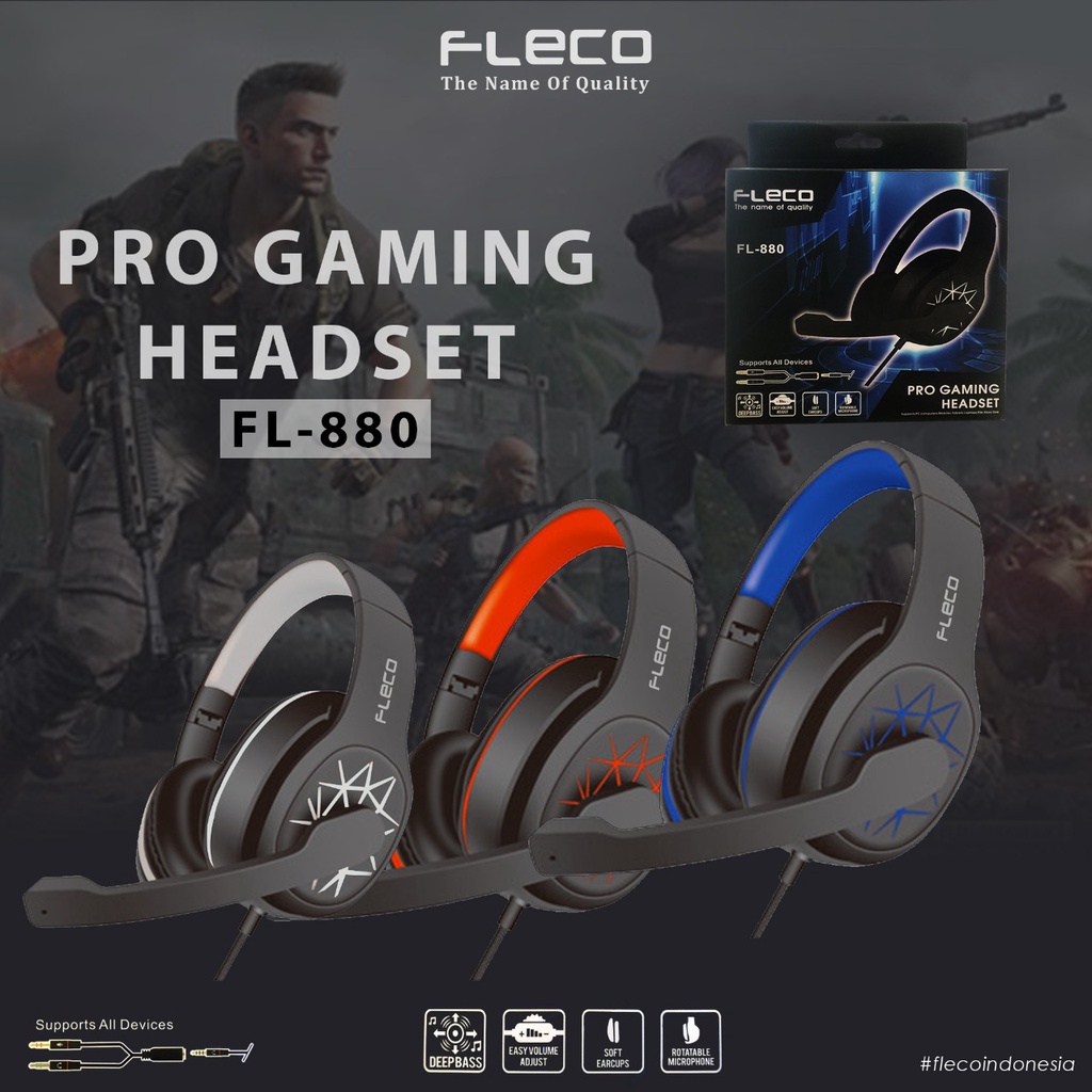 COD READY~Headset handset hanset bando fleco FL-880 GAMING/FL-888/FL990/FL999  turbo jack 3.5mm original garansi