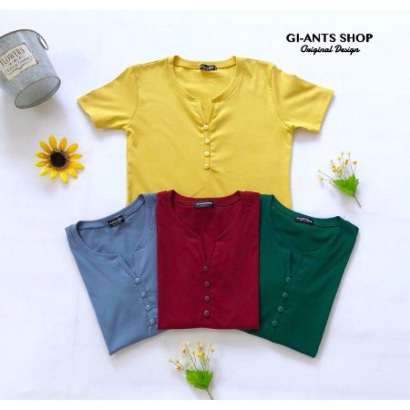 kaos v neck variasi kancing