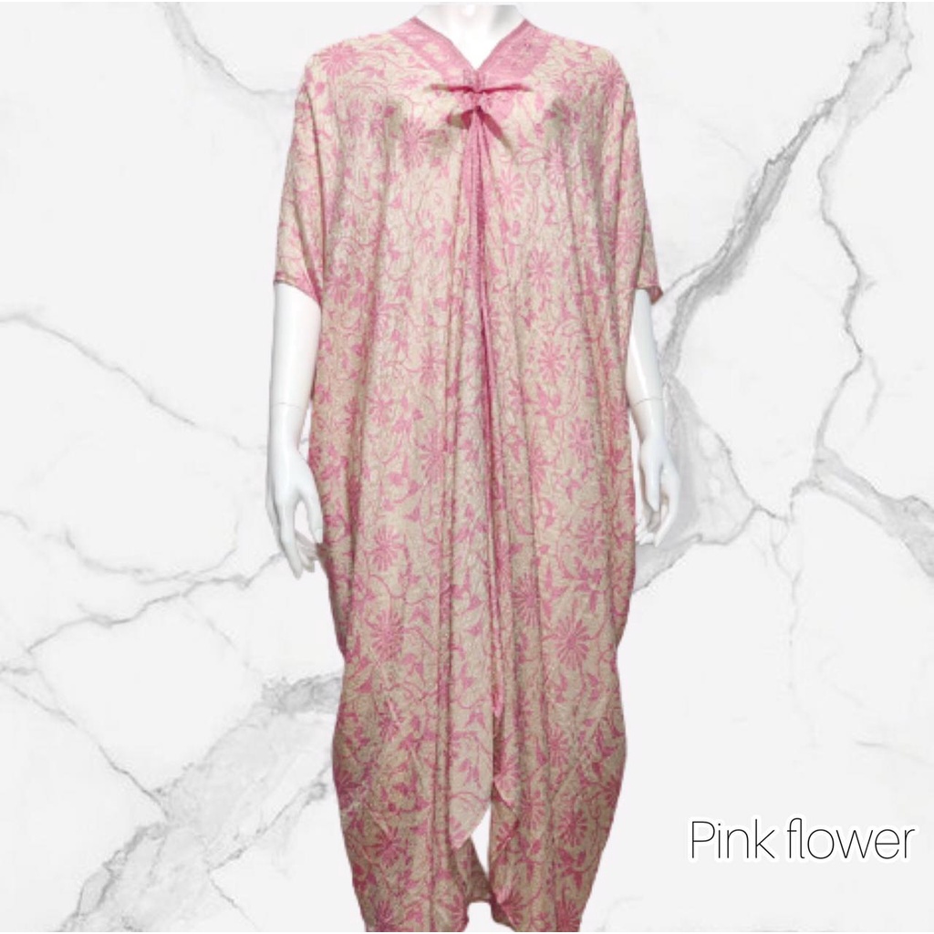 Kaftan Termurah Kaftan Motif Lace Sutra Viscose - Kaftan Lebaran Kondangan Pesta (Pink Bunga)