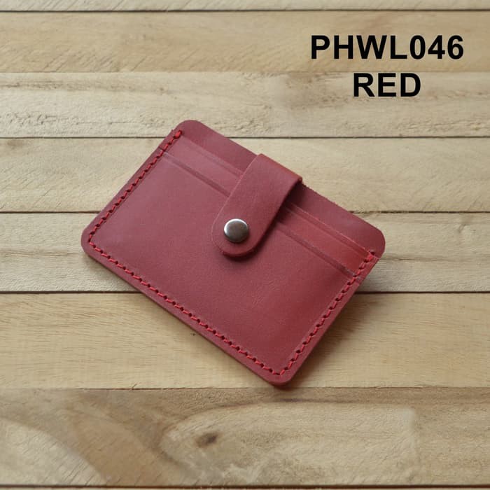 dompet kartu simpel slim wallet model tutup bisa dilepas - merah 046