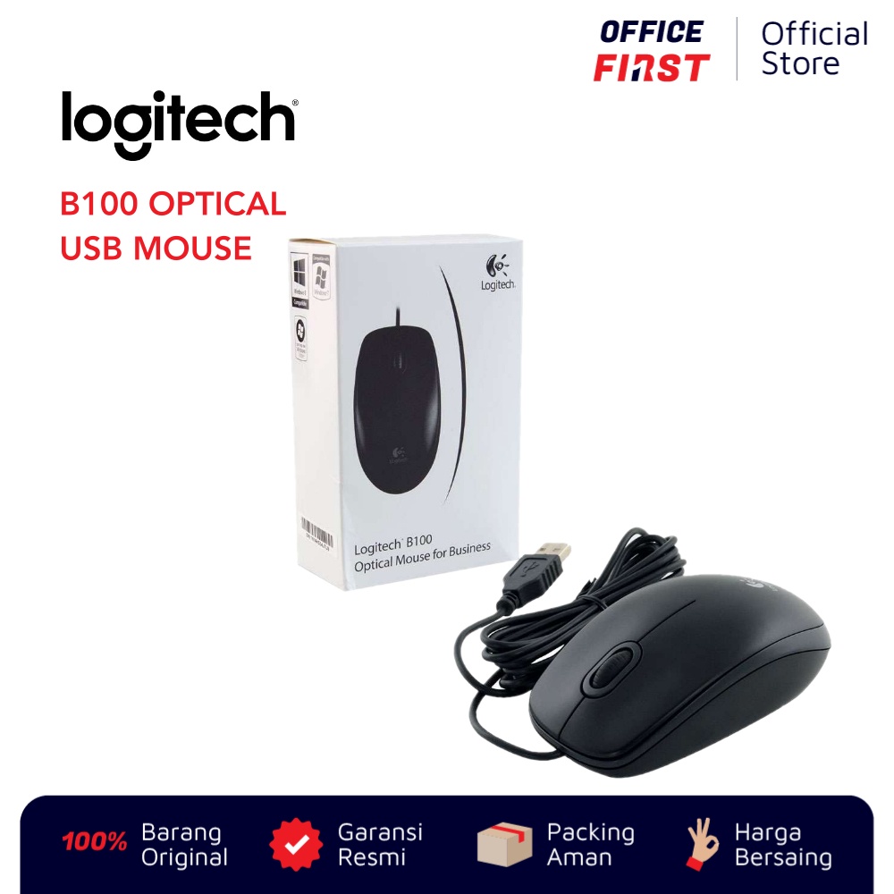 Logitech B100 Optical USB Mouse / Wired Corded Kabel Garansi Resmi