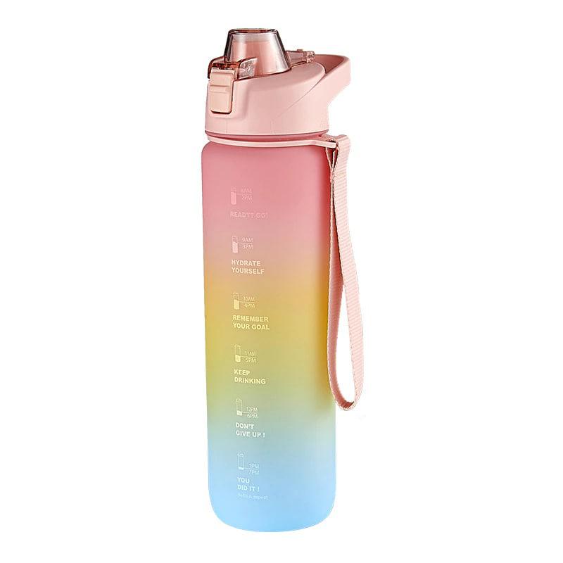 HOKO Botol Minum Tumbler Olahraga Sport Unik FREE Stiker 2D+3D / Botol Motivasi 1000ML / Botol Penanda Gradient Gradasi 1 LITER-Pink