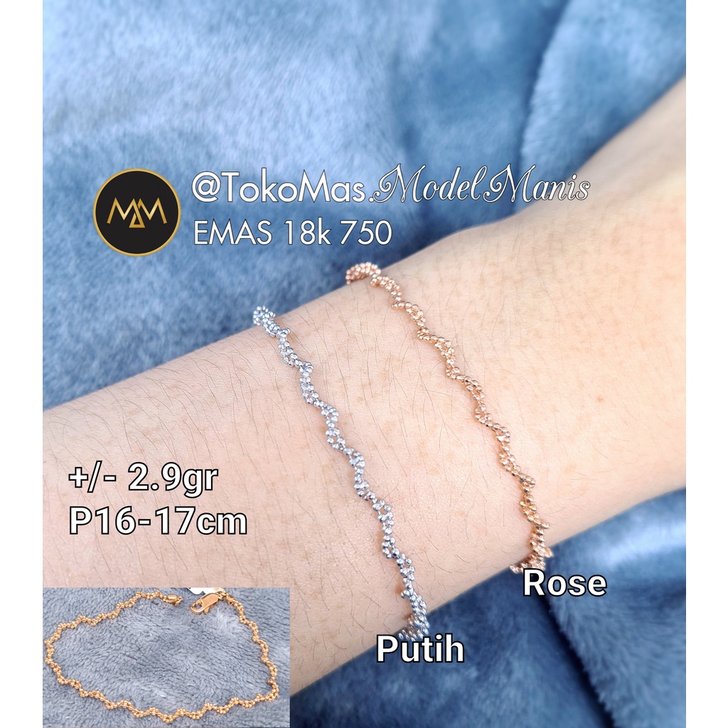 Gelang Tangan  Italy biji lada lilit emas putih asli kadar 750