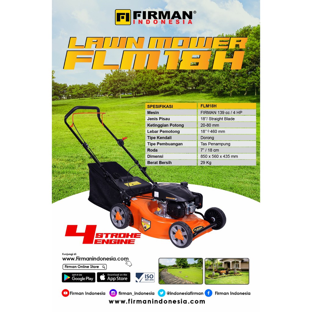 Firman FLM18H Mesin Potong Rumput Dorong FLM18H - FLM22H / Lawn Mower Firman FLM 18H - FLM 22H