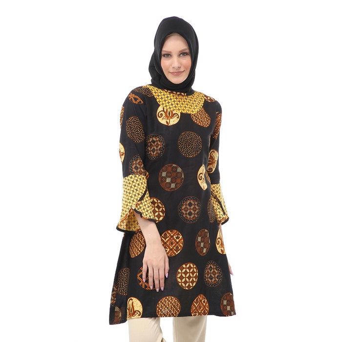 Tunik Batik Motif Koin Atasan Wanita Muslimah - Coklat
