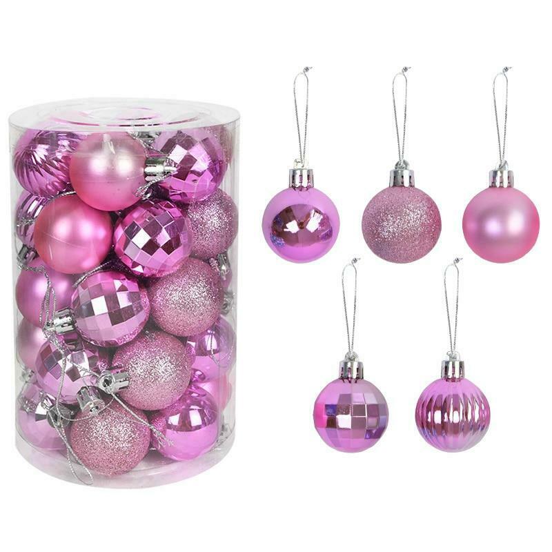 34pcs Ornamen Bola Bauble Glitter 15 Warna Ukuran 4cm Untuk Dekorasi Pohon Natal