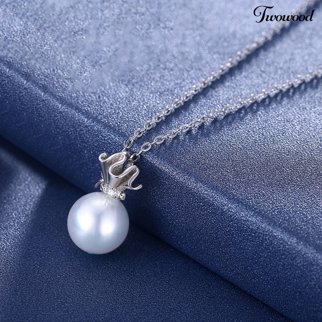 Twowood SILVERHOO 925 Silver Pendant Chain Neck Decoration Imitation Pearl Flower Pendant Clavicle Necklace for Party