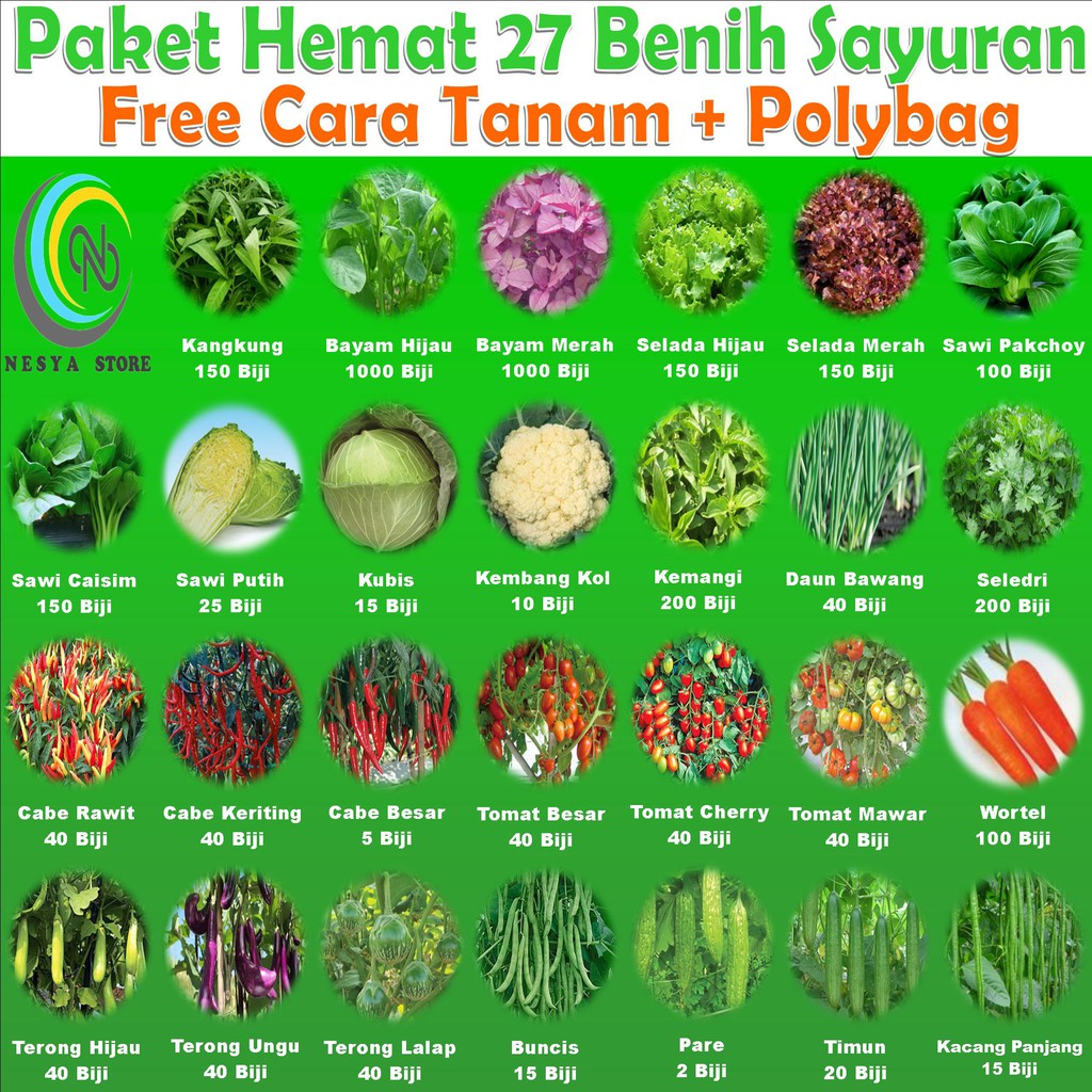 Paket Benih 27 Jenis Sayur Paket Lengkap Benih Sayuran Premium - Benih Sayur-Paket 27 benih