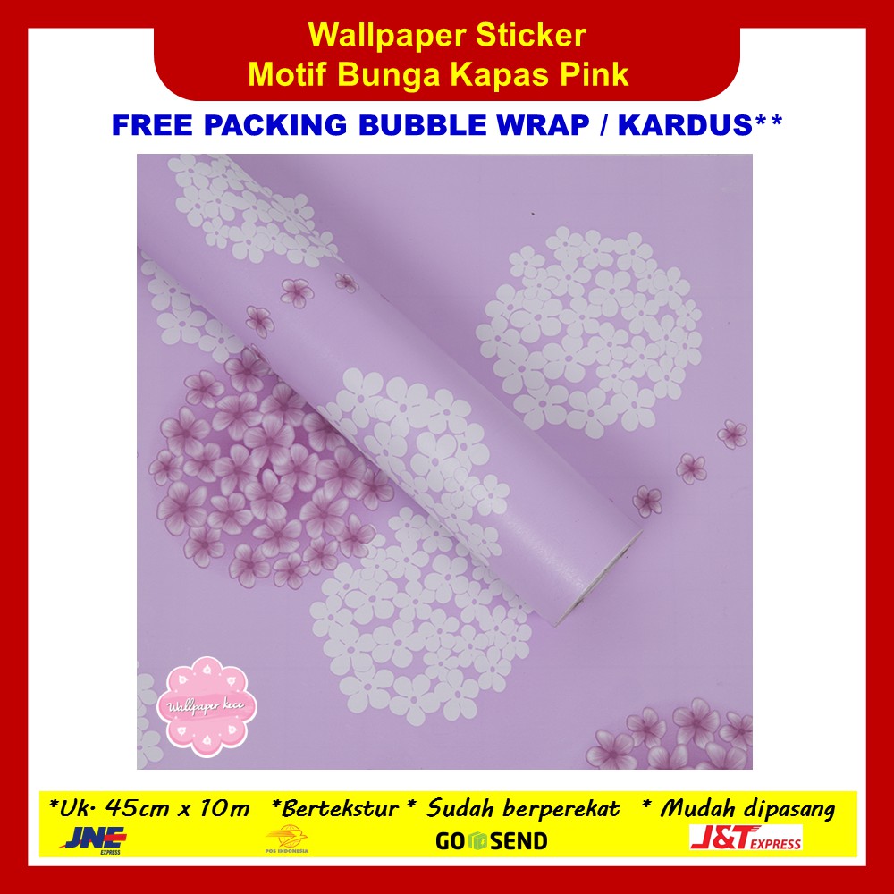 Wallpaper Sticker Dinding Bunga Kapas Pink Walpaper Stiker