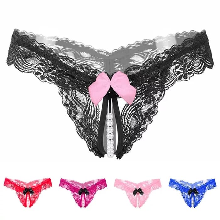 Celana Dalam Wanita Mutiara Seksi Crotchless transparan G String Lingerie C056
