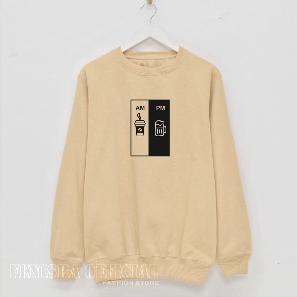 FenishaStore AM PM sweater crewneck Oversize Wanita Size M,L,XL,XXL Bisa Bayar Ditempat COD