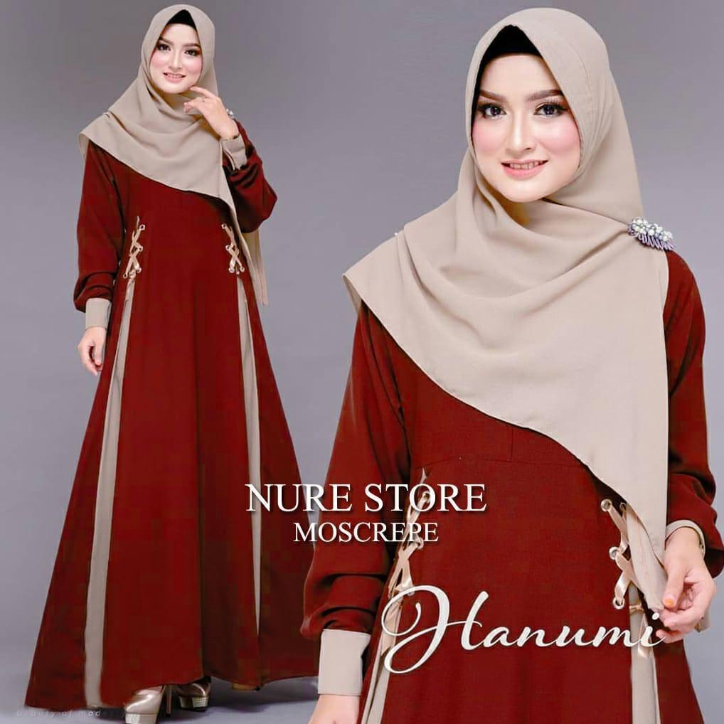 Baju gamis hanumi dress moscrep-Maroon