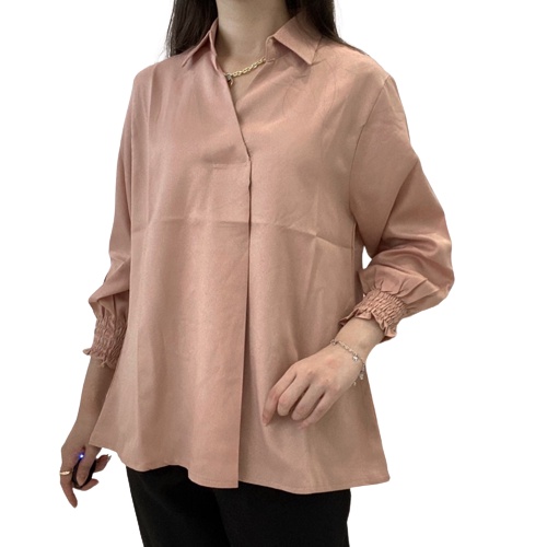 ZASKIYA - KARA V-Neck Blouse with Collar / Atasan Wanita Kantor Casual Lengan Karet