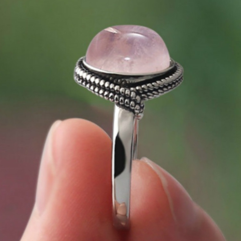 Hu Hu Hu Hu Hu Alat Bantu Pasang Kacamata♡ Cincin Batu Kuarsa Imitasi Bentuk Oval Warna Rose Gold Gaya Vintage Untuk Wanita