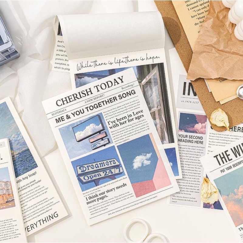 

5 lembar kertas design koran newspaper wall deco bujo DIY Scrapbook Planner poster properti foto hiasan dinding kamar bedroom background aesthetic