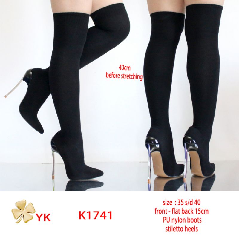 YKshoes 1741 heels 15cm Thigh high boots black Thigh high boots paha hitam tinggi stiletto heels lyc