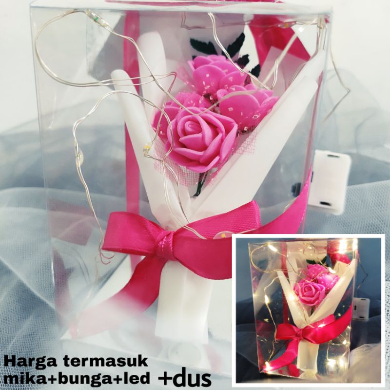 Kado unik buket lampu dalam mika - buket bunga mawar palsu/artificial murah