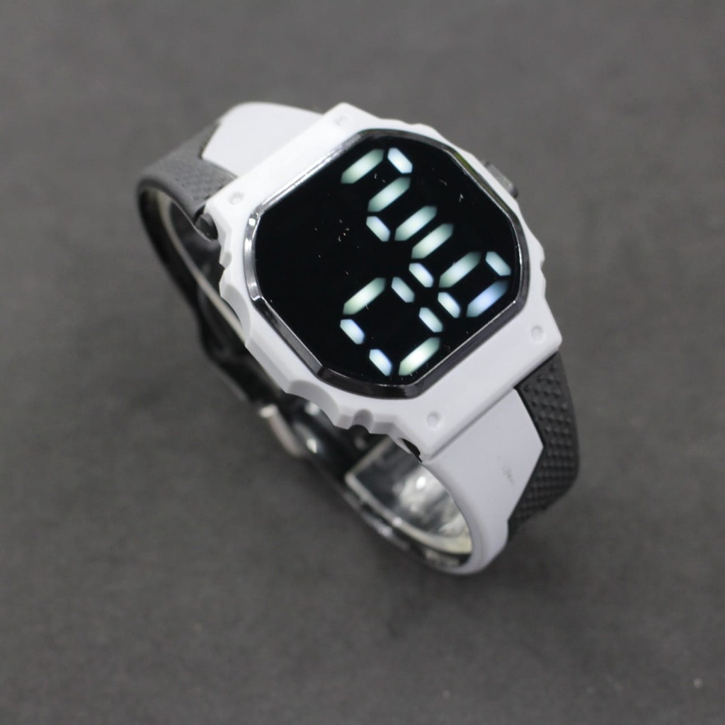 JAM TANGAN CEWEK/COWOK LEDWATCH OCTAGON SEGI 8 TWO COLOUR RUBBER STRAP/JAM TANGAN CEWEK/COWOK DIGITAL/JAM TANGAN KEKINIAN