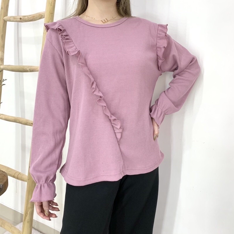 RUFFLE BLOUSE RAJUT WAFFLE UNIQLO/BLOUSE RUFFLE