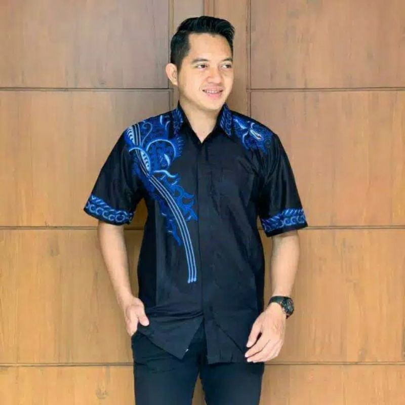 kemeja motif jazco biru