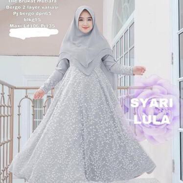 Syari Lula Mix brukat (DRESS + KHIMAR), DRESS MUSLIM, baju wanita, baju gamis, dress, gamis, Baju