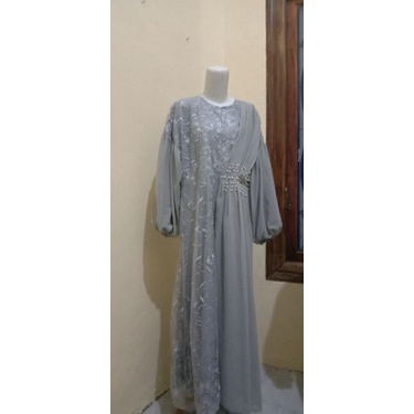 gamis brokat mutiara model selendang murah best seller