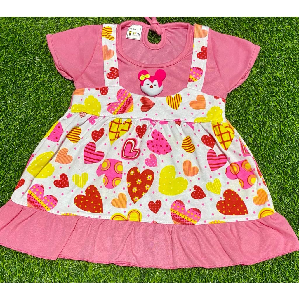 baju bayi dress motif love setelan 3-18bulan