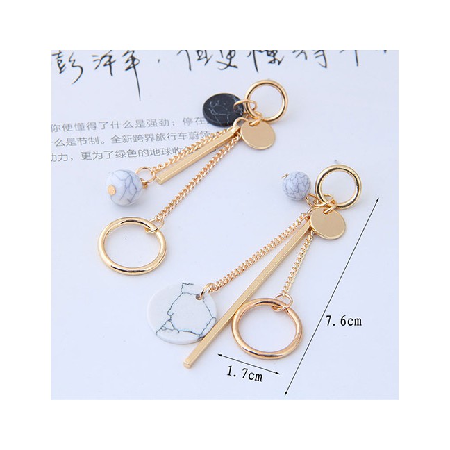 LRC Anting Tusuk Fashion Gold Color Round Shape Decorated Earrings