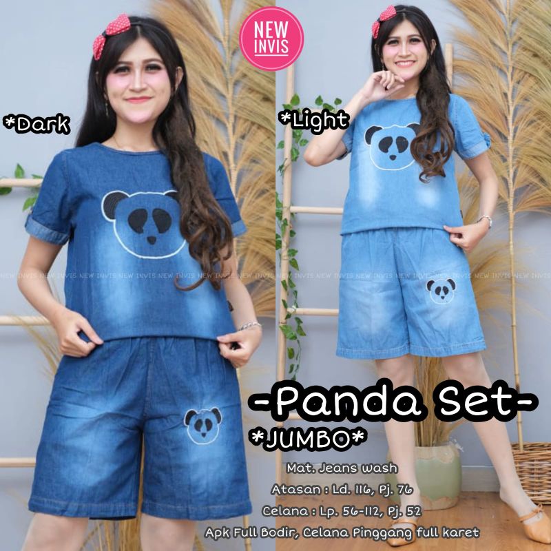 panda set /setelan pendek wanita bahan jeans