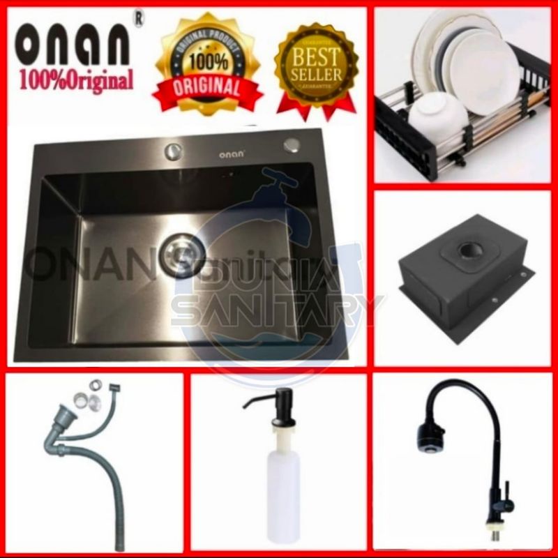 Paket Bak Cuci piring ONAN 5040 Original Black Kitchen sink stainless Sus 304