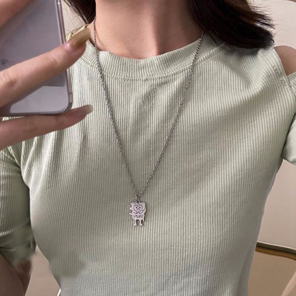 REBUY Korean Best Friend Necklace Simple SpongeBob Clavicle Chain Women Creative Couple Friends Gift Alloy Hip Hop Pie Big Star