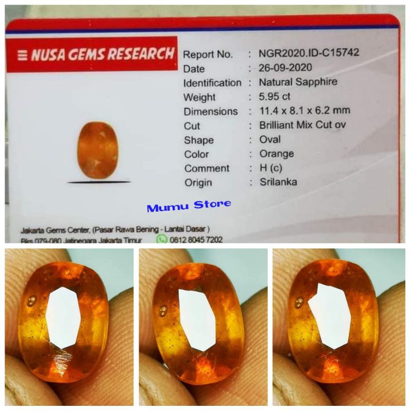NATURAL BATU ORANGE SAPPHIRE SRILANKA CUTTING MEMO NGR