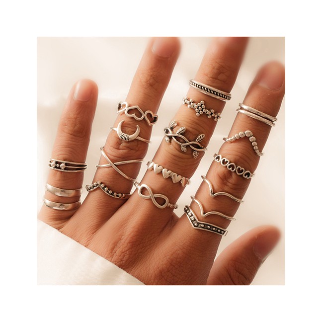 LRC Cincin Fashion Silver Color 18 Alloy Rings Set P82849