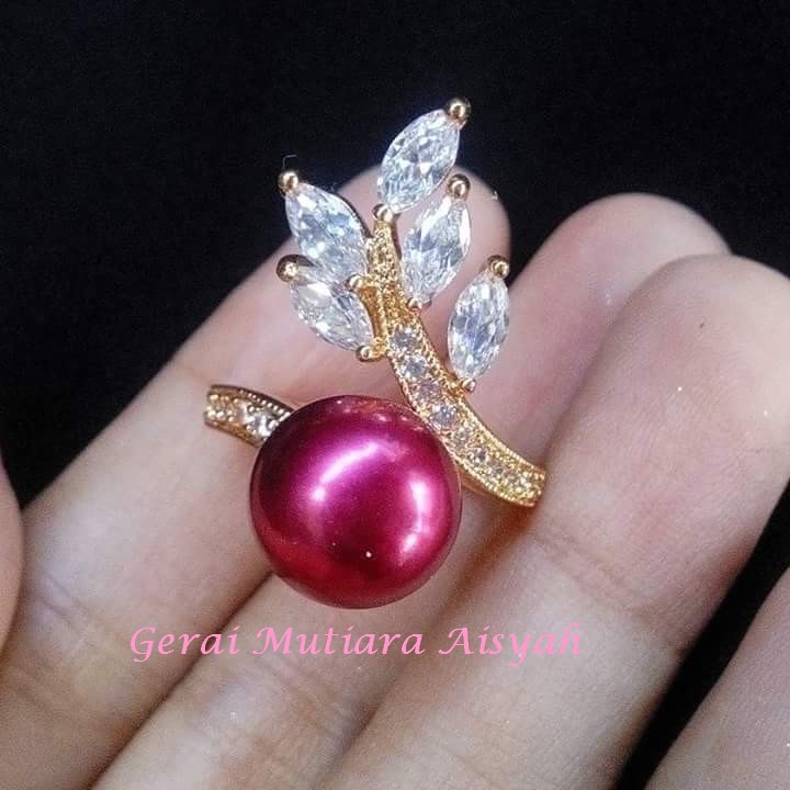 Free Ongkir Cincin Mutiara Model Daun Kristal Mutiara Lombok