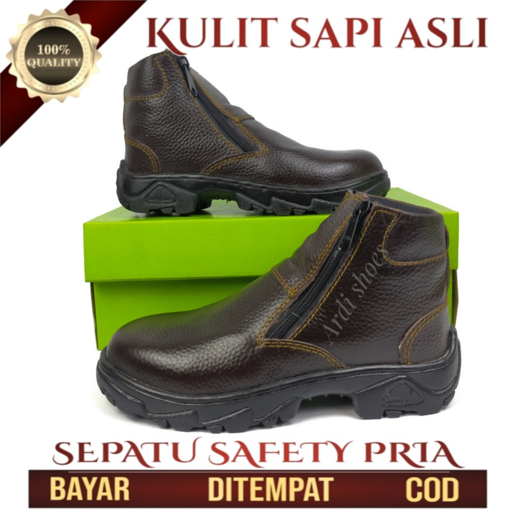 Sepatu Safety Pria Kulit Asli  Septy Kerja Lapangan  Septi Cowok Ujung Besi Baja Sepatu Proyek 806