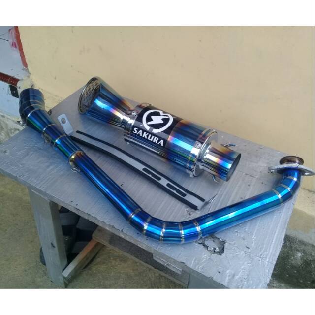 KNALPOT RACING KOLONG SAKURA UNDERBELLY BLUE MON FULLSYSTEM FULL CACING BUAT R15 V3
