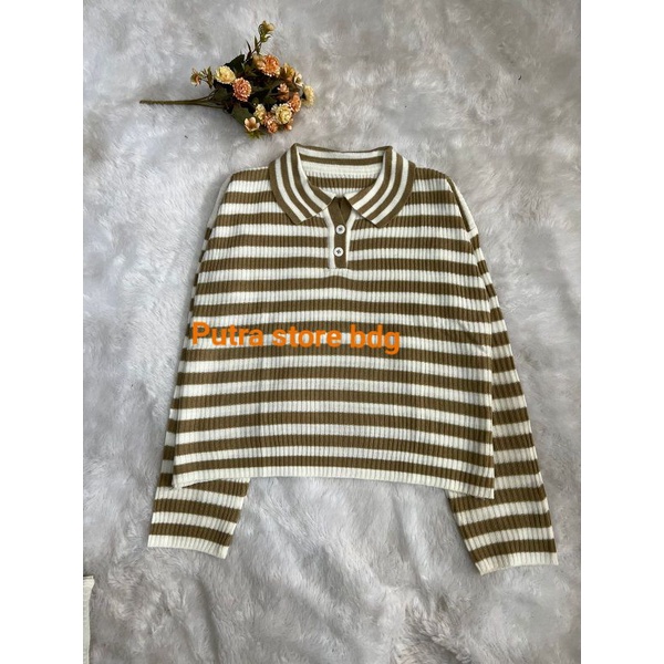 SIRENE SWEATER POLO KNIT STRIP ATASAN WANITA