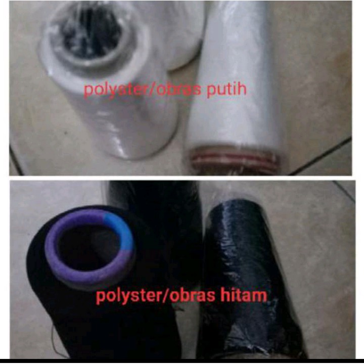 promo paket 1 kg isi 6 roll BENANG OBRAS - Benang Polister WARNA PUTIH HITAM