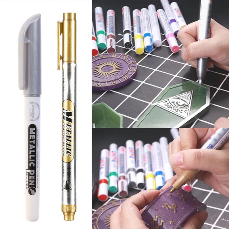 SIY  12 Pcs Epoxy Resin Drawing Pen Graffiti Point Pen Acrylic Paint Highlights Metallic Permanent Marker