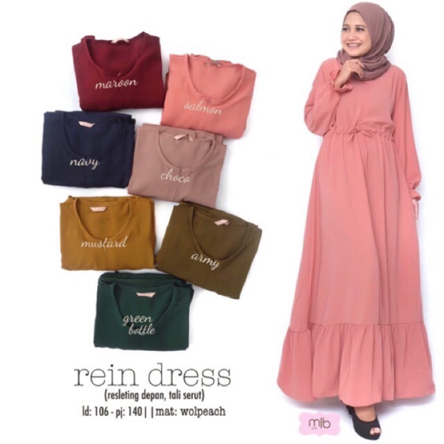 Gamis REIN REINN DRESS Wolfis Wolpeach Polos Rempel Bawah ori Malabis MLB