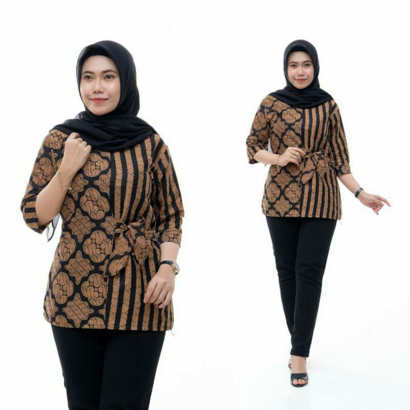 tey-17 Batik wanita ASJ SA HRB026 Kenongo Kemeja Tosca Pendek-Sopal Salur Ckt