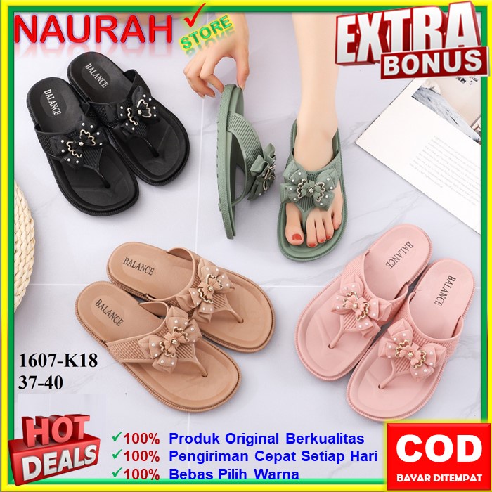 ✨ COD ✔️ Sandal Jepit Jelly Balance 1607 K18 Pita Permata Kupu-Kupu Sandal Wanita 100% Original Ringan Cantik