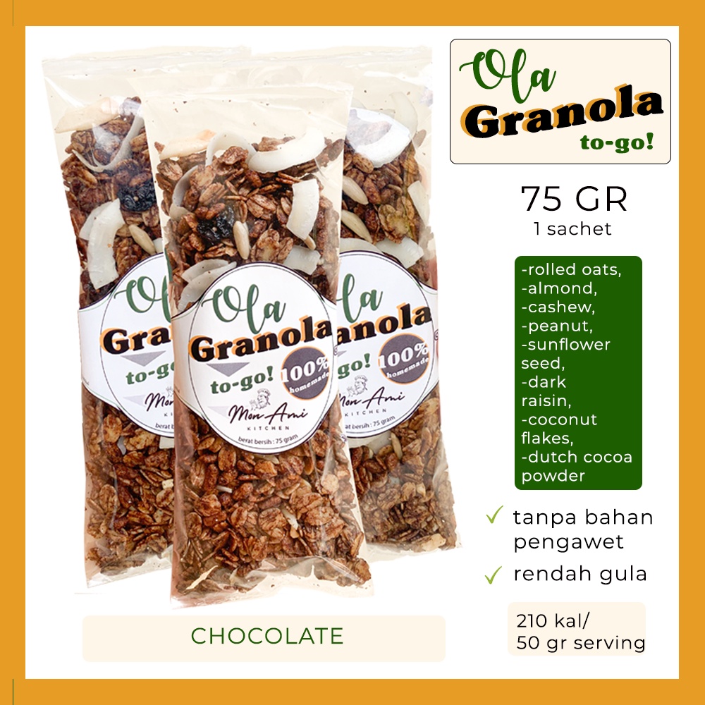 

OLA GRANOLA TO - GO! - 75 GR - CHOCOLATE - RENDAH GULA