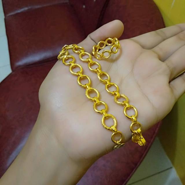 Gelang rante bulat dan cincin ring bulat lapis emas 24