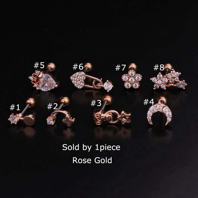 1pc Anting Tindik Helix Pinna Tragus Bahan Stainless Steel 20g Dengan Zircon