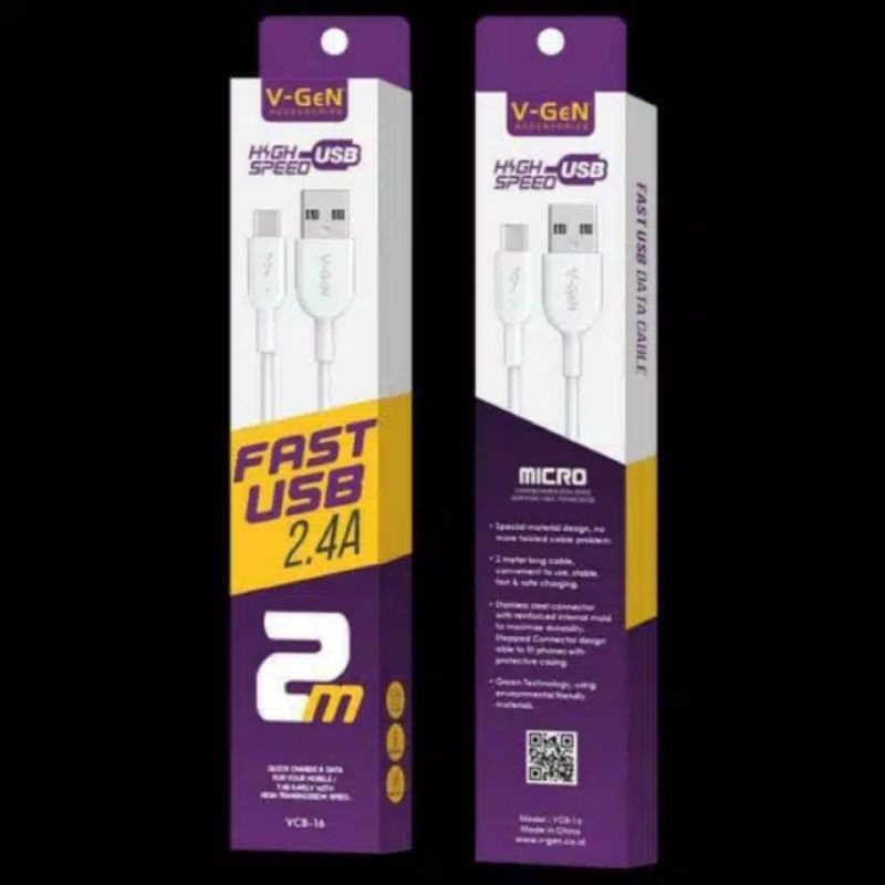 Kabel Data V-GEN MICRO USB 2/1 Meter VCB-15 VCB-16 Fast Charging VGEN 1M 2M