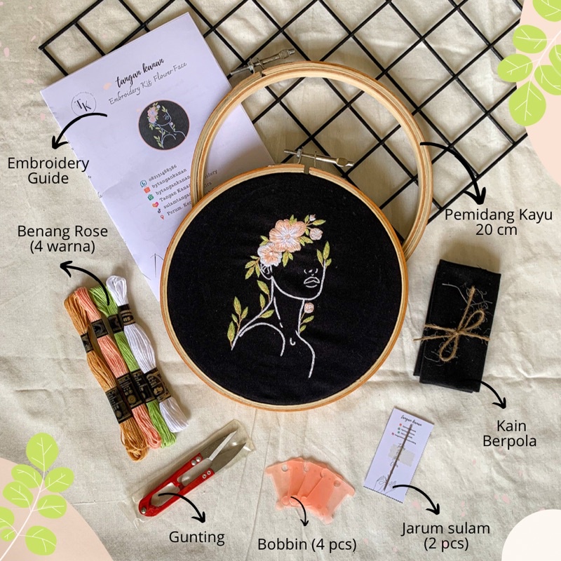 Embroidery Kit Flower Face - Paket Sulam Benang lengkap