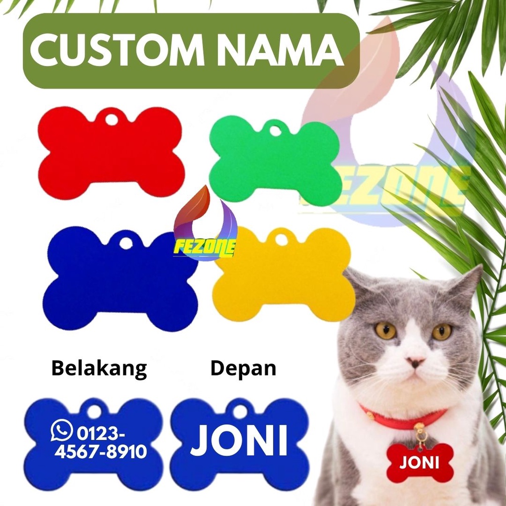 Kalung Kucing Custom - Kalung Kucing Nama Insial Awet Hewan Peliharaan FEZONE